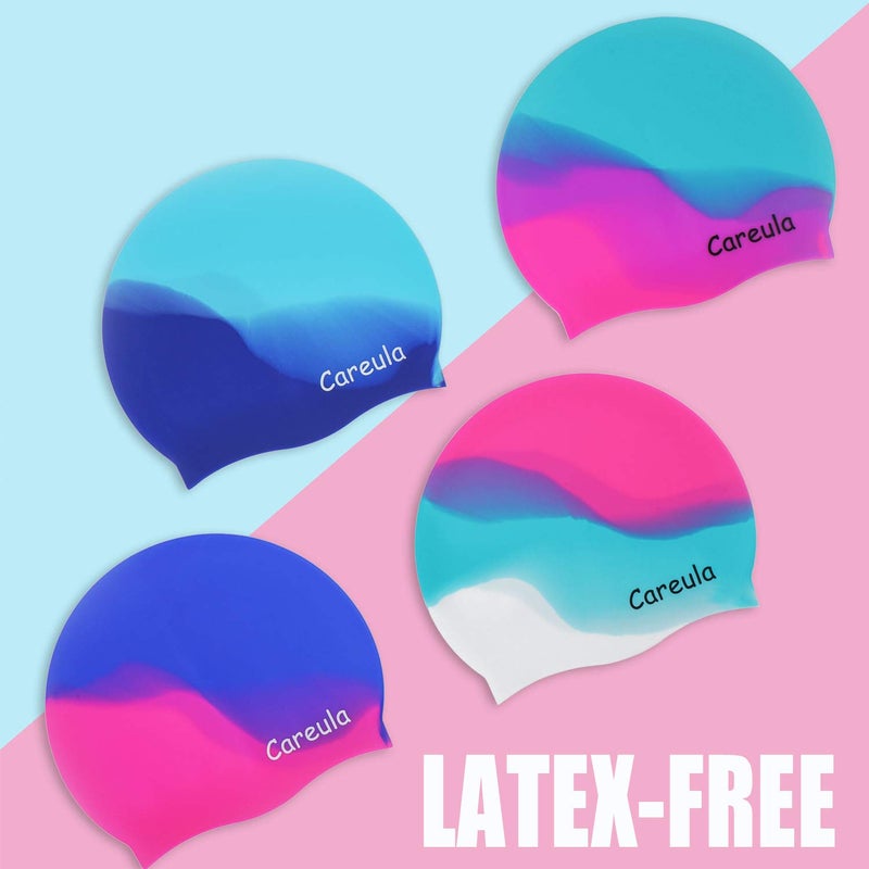 Careula Swim Cap, 2 Pack Durable Silicone Swimming Caps for Kids Girls Boys Youths (Age 2-12), Soft 3D Ergonomic Waterproof Kids Swim Caps, Comfortable Fit for Long Hair and Short Hair - Image 2